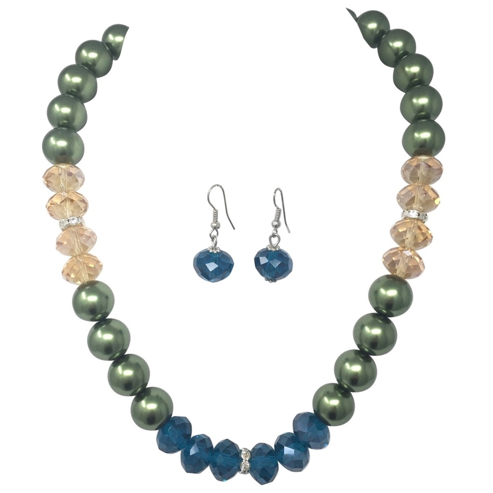 Multicolor Pearl Glass Bead Necklace Earring Set
